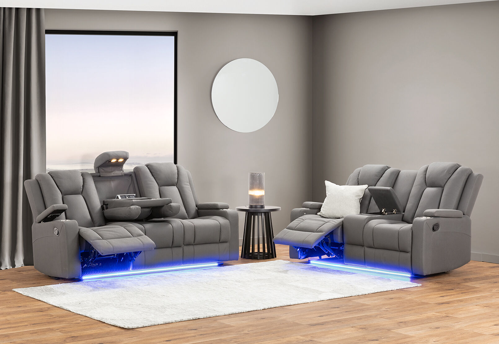 TRAVIS FABRIC - 2 Seater with Recliners and Console TRAVIS FABRIC