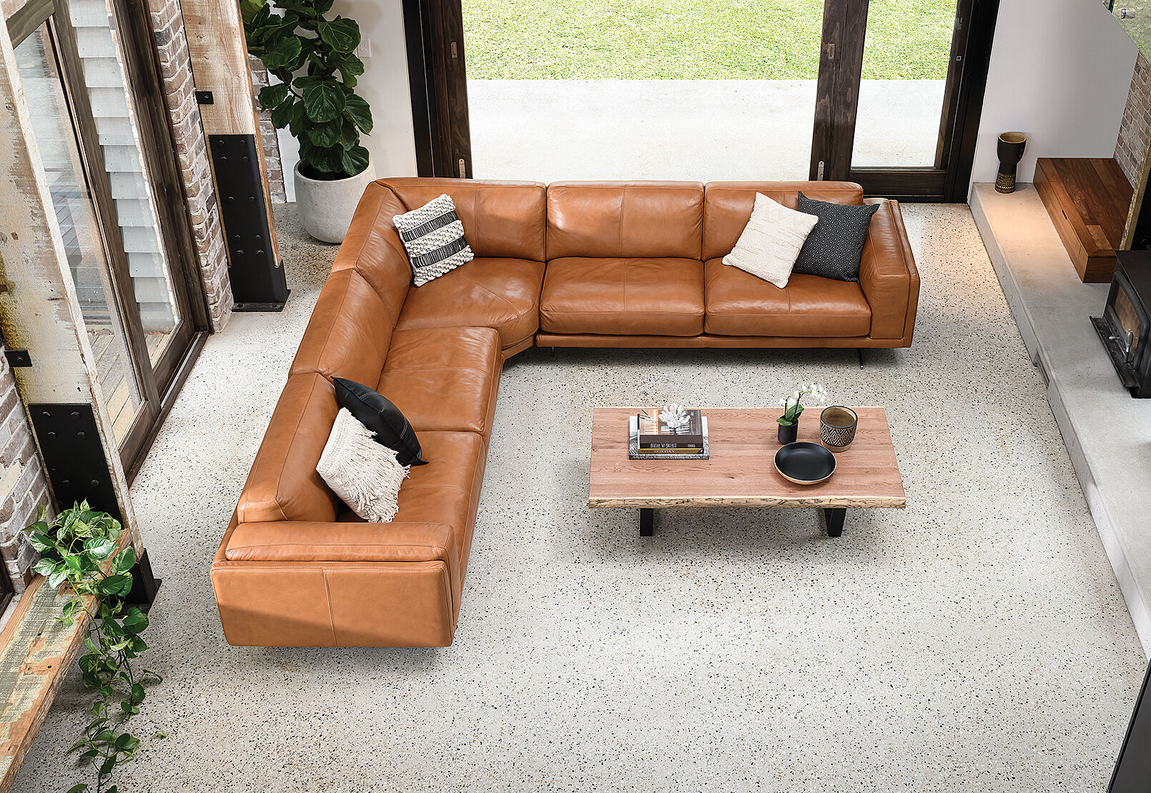 Tan leather store corner lounge