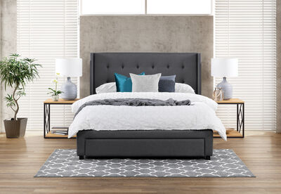 HARDWIN - Grey Queen Bed with Drawers