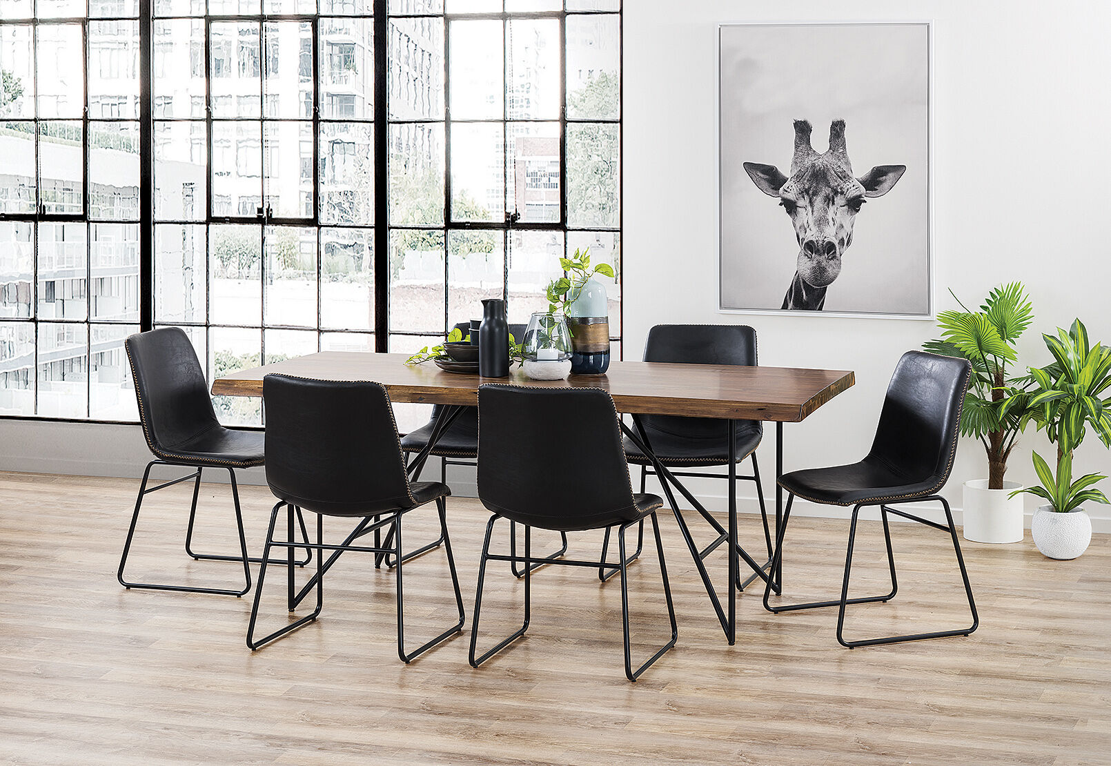 BLACK LIVE EDGE 7 Piece Dining Suite with Loz MK2 Dining Chairs | Amart