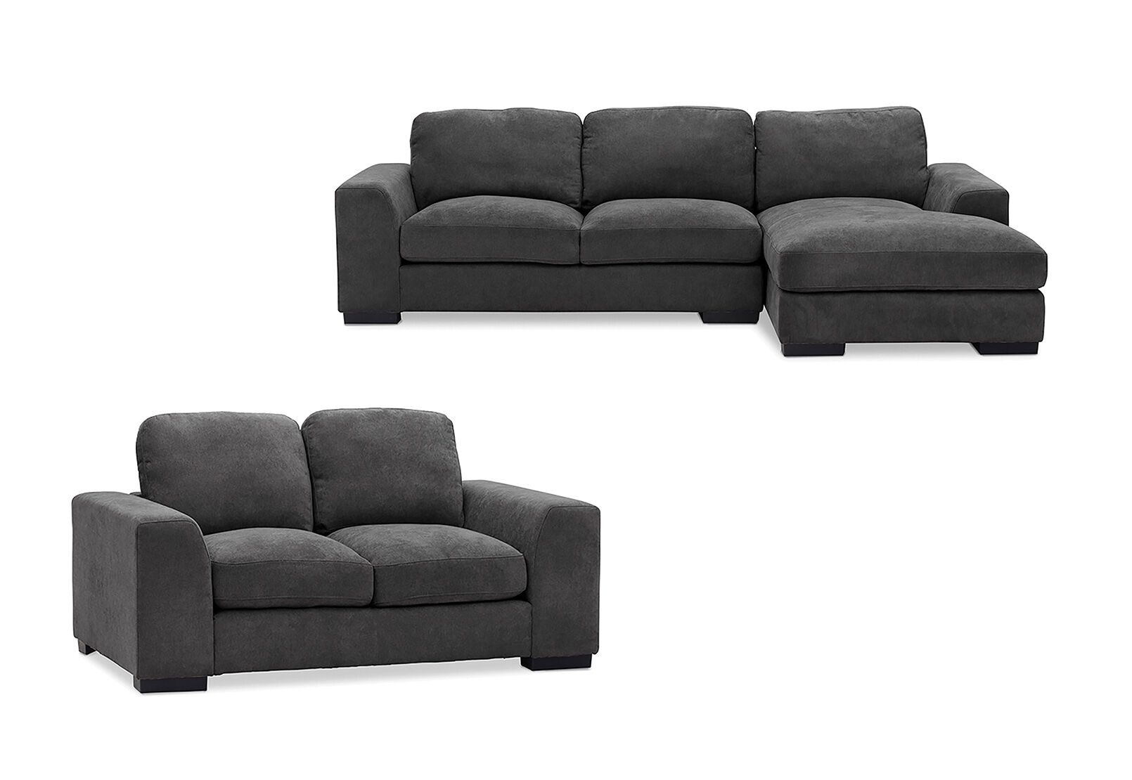 DARK GREY MARLOW Fabric Sofa Pair with RHF Chaise