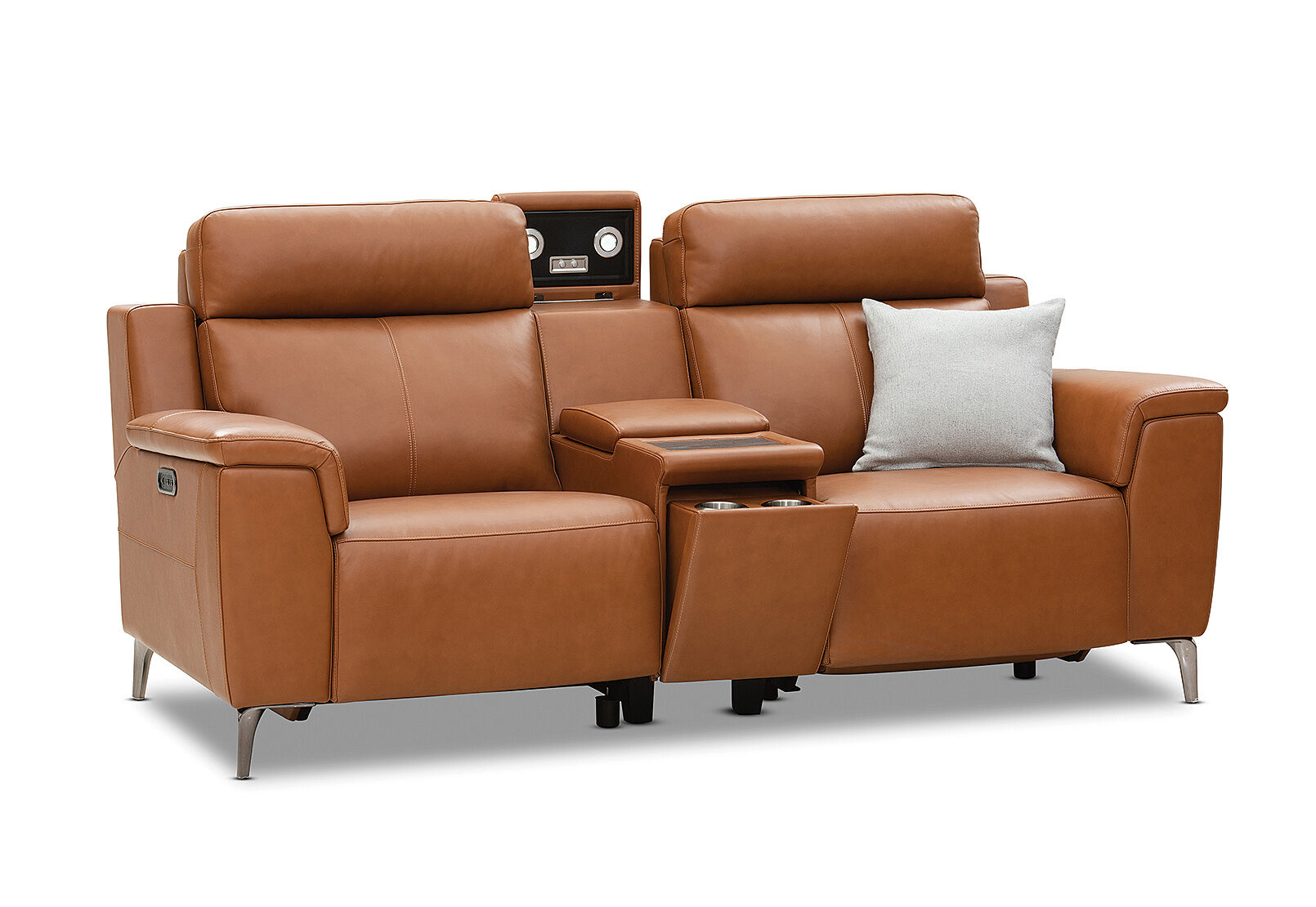 ARISTOTLE - Leather 2 Seater Sofa with Console and 2 Inbuilt Electric Recliners ARISTOTLE