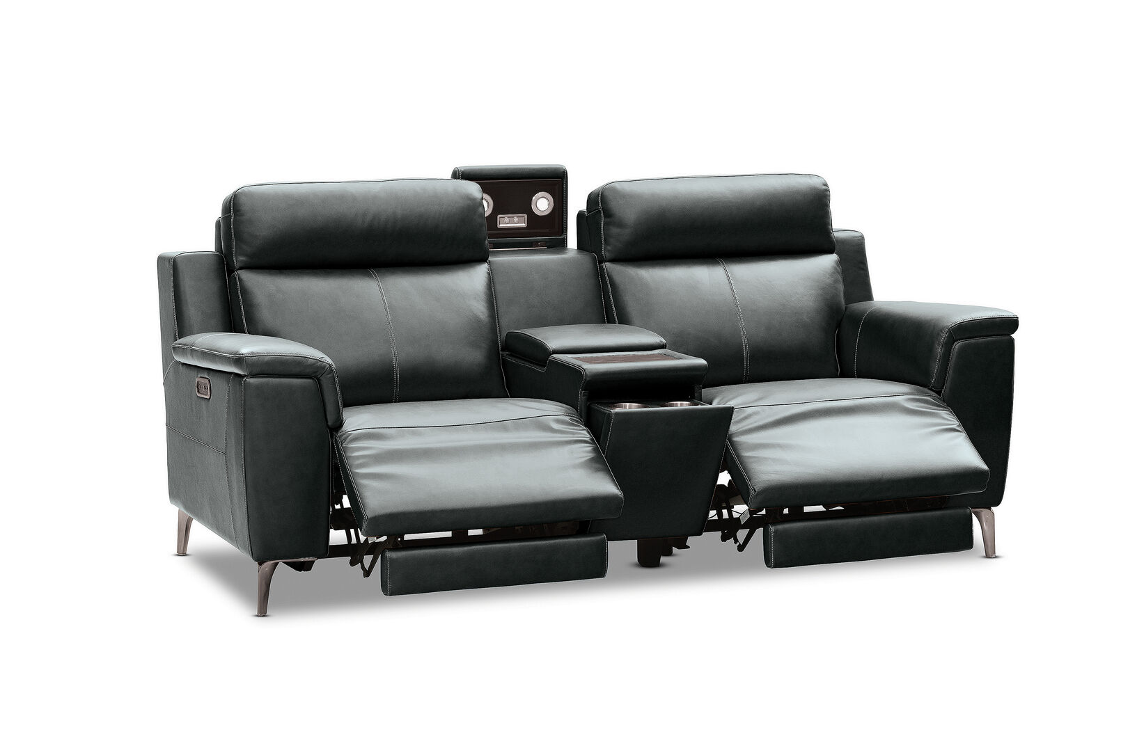 ARISTOTLE - Leather 2 Seater Sofa with Console and 2 Inbuilt Electric Recliners ARISTOTLE