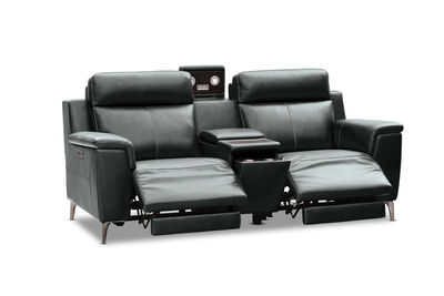 ARISTOTLE - Leather 2 Seater Sofa with Console and 2 Inbuilt Electric Recliners