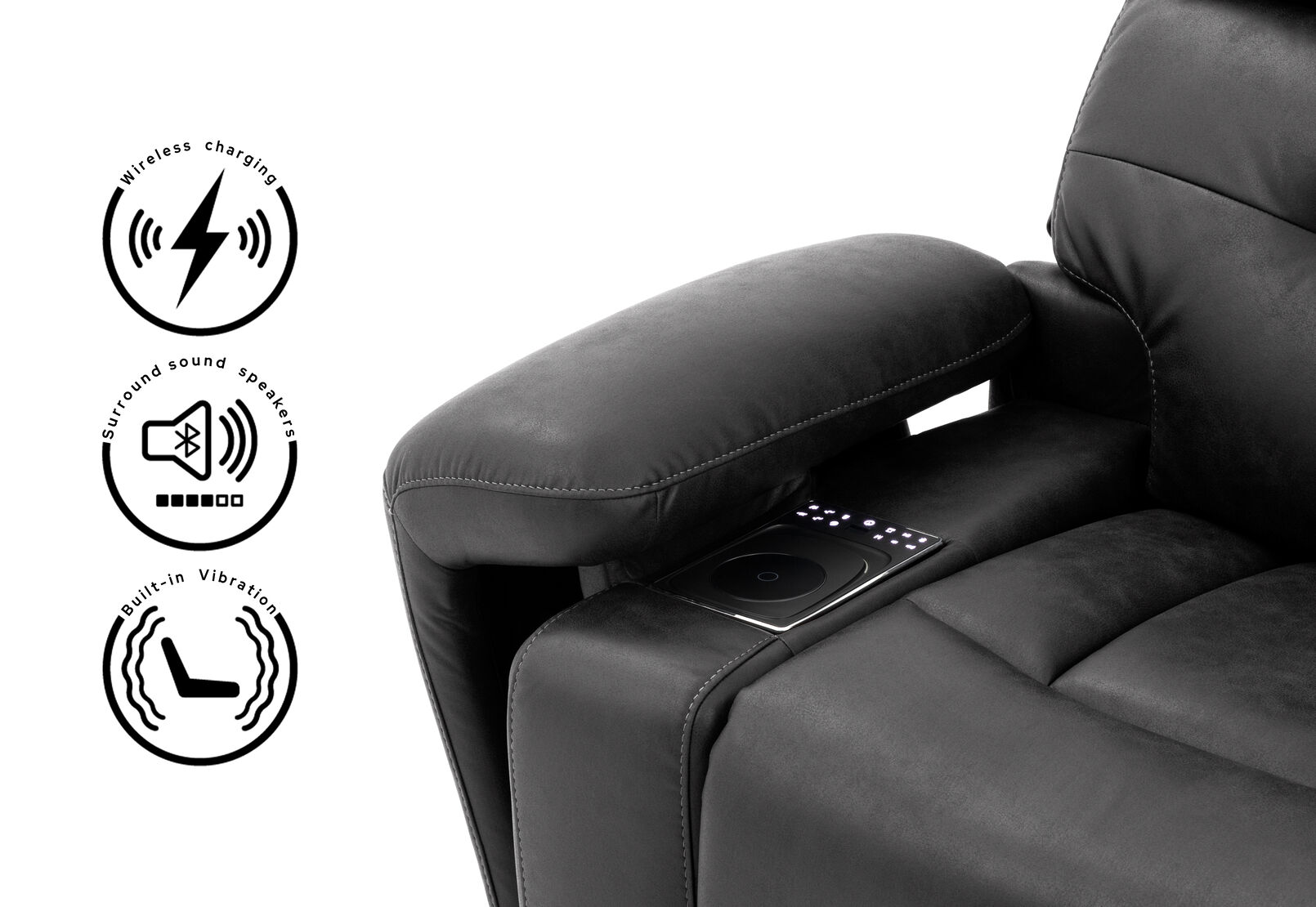 HOLLYWOOD FABRIC - Media 2 Seater with Electric Recliners & Console HOLLYWOOD FABRIC