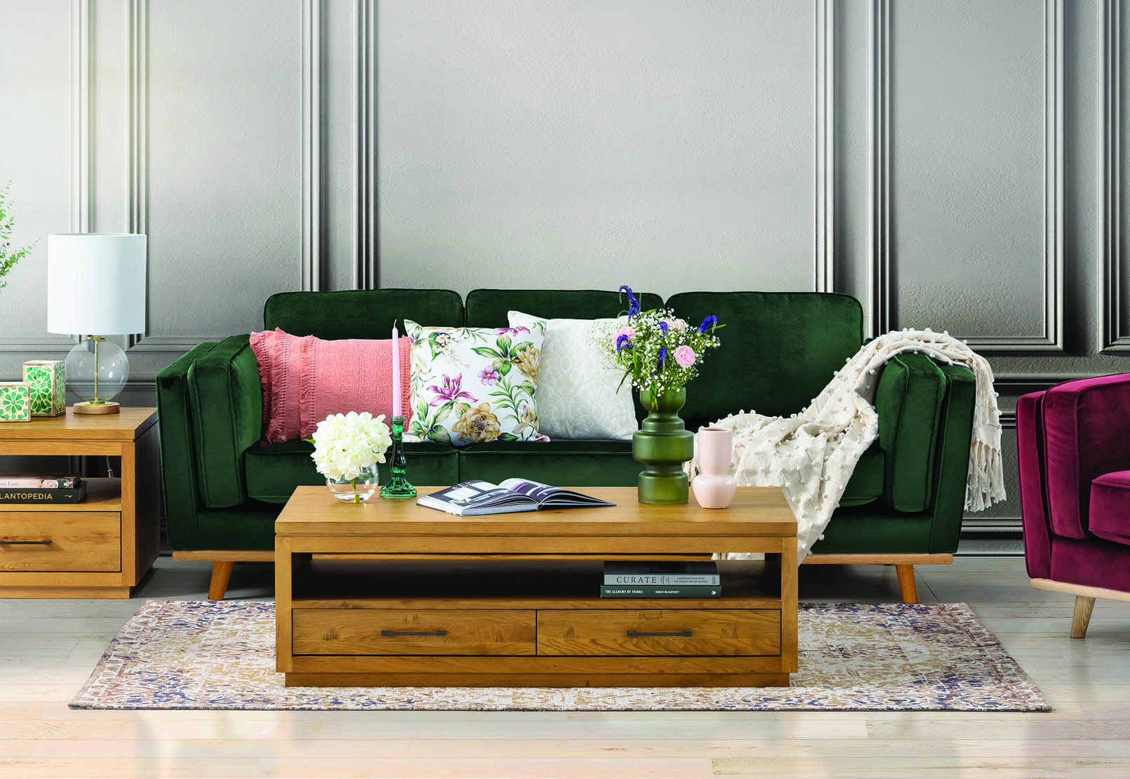 EMERALD LORAS VELVET Fabric 3 Seater