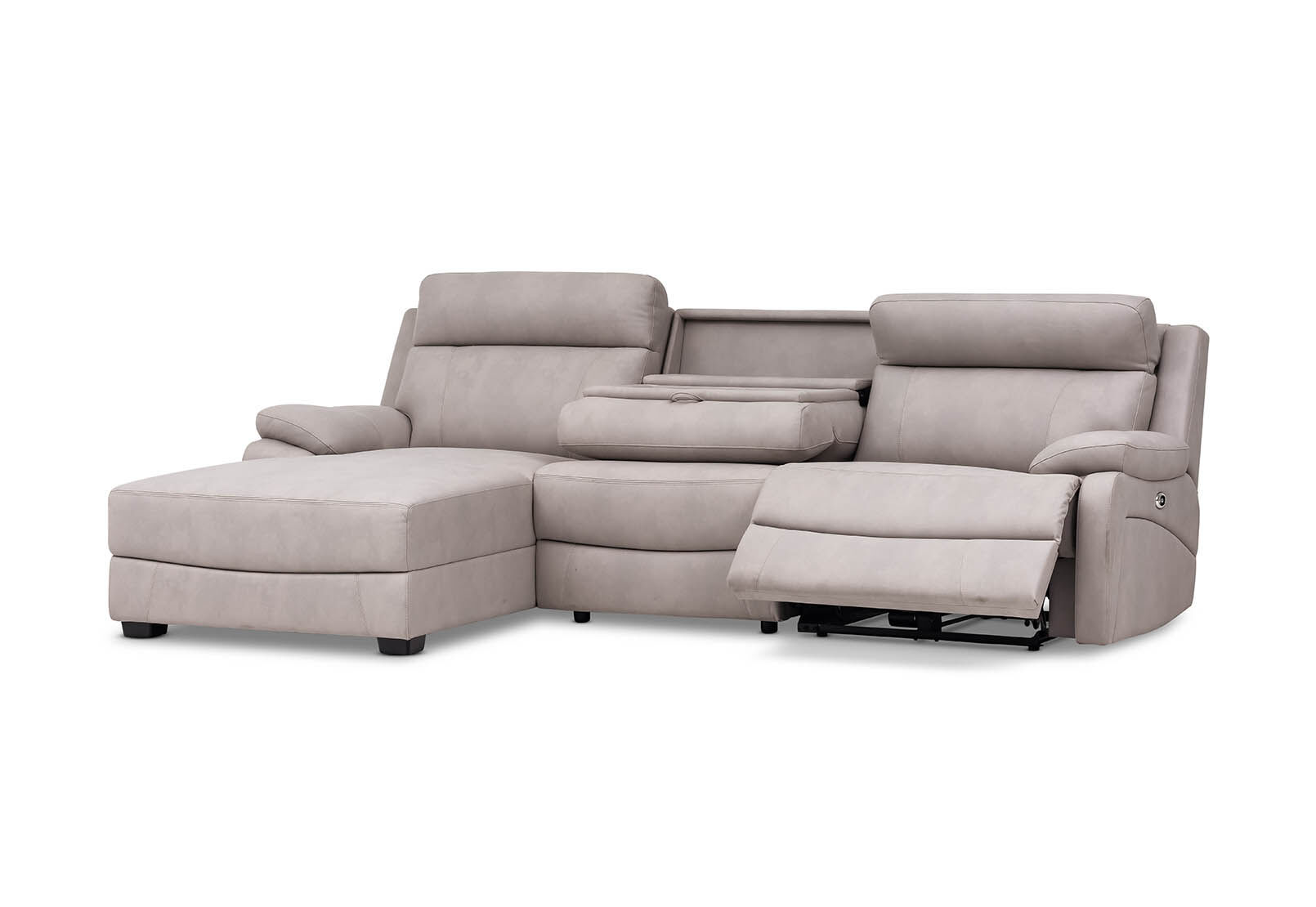 LYNCOLN - Fabric 3.5 Seat Left Hand Facing Chaise with Drop Down Table LYNCOLN
