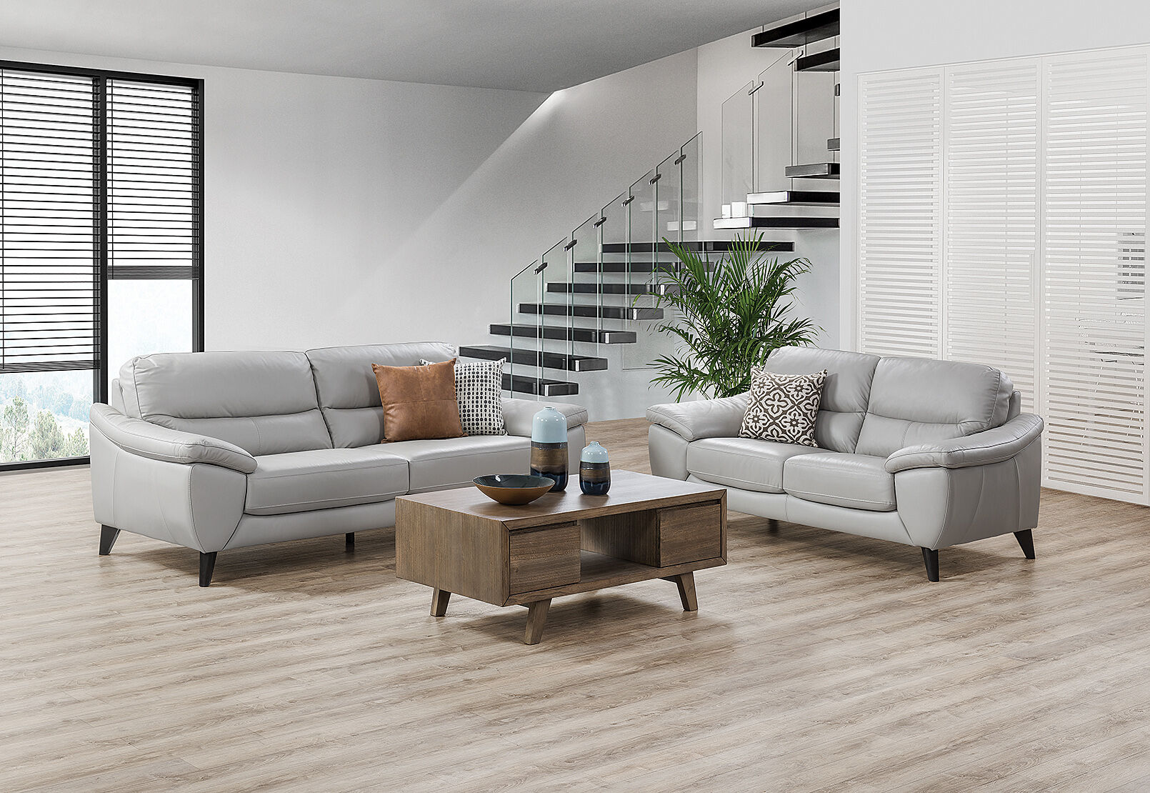 LIGHT GREY COHEN Leather Sofa Pair Amart Furniture LIGHT GREY COHEN Leather Sofa Pair Amart Furniture