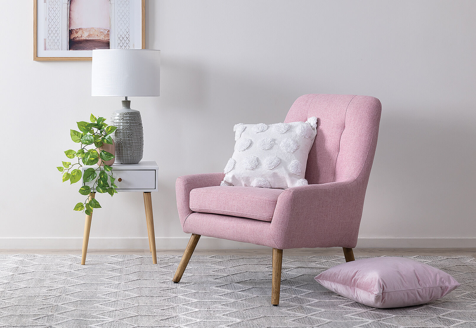 LIGHT PINK PENNY Fabric Accent Chair Amart Furniture