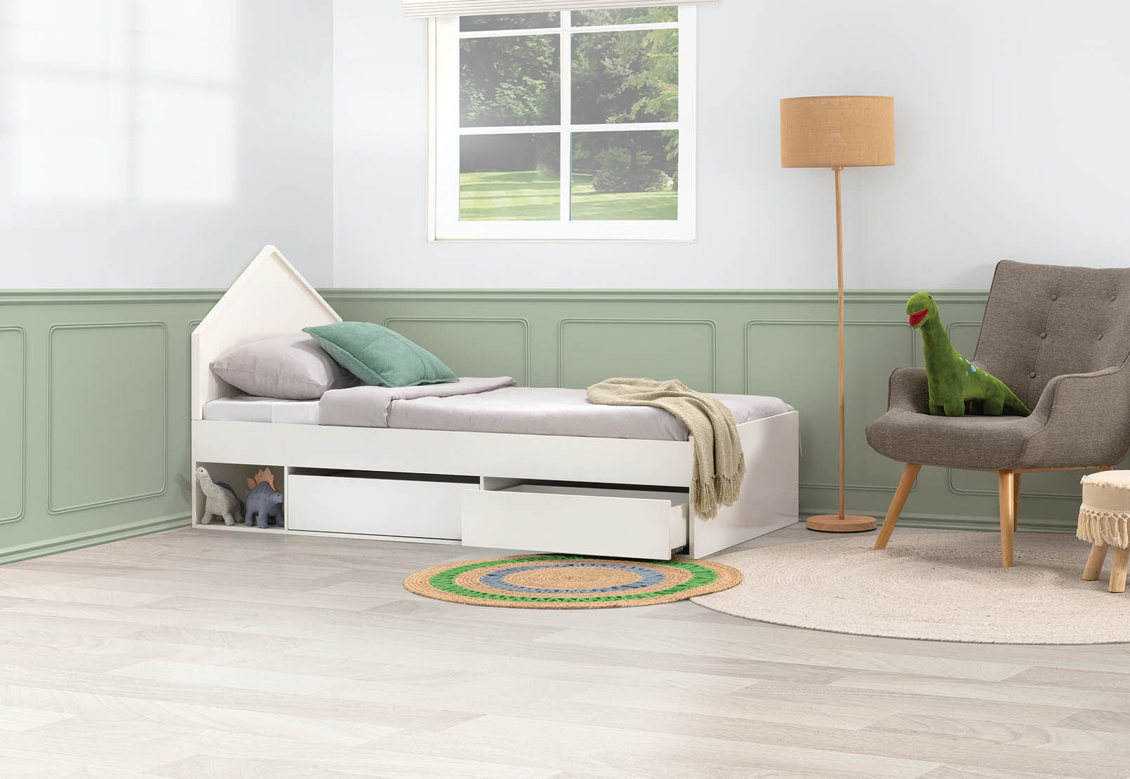 McLEAN - Single Bed House Headboard with Storage McLEAN