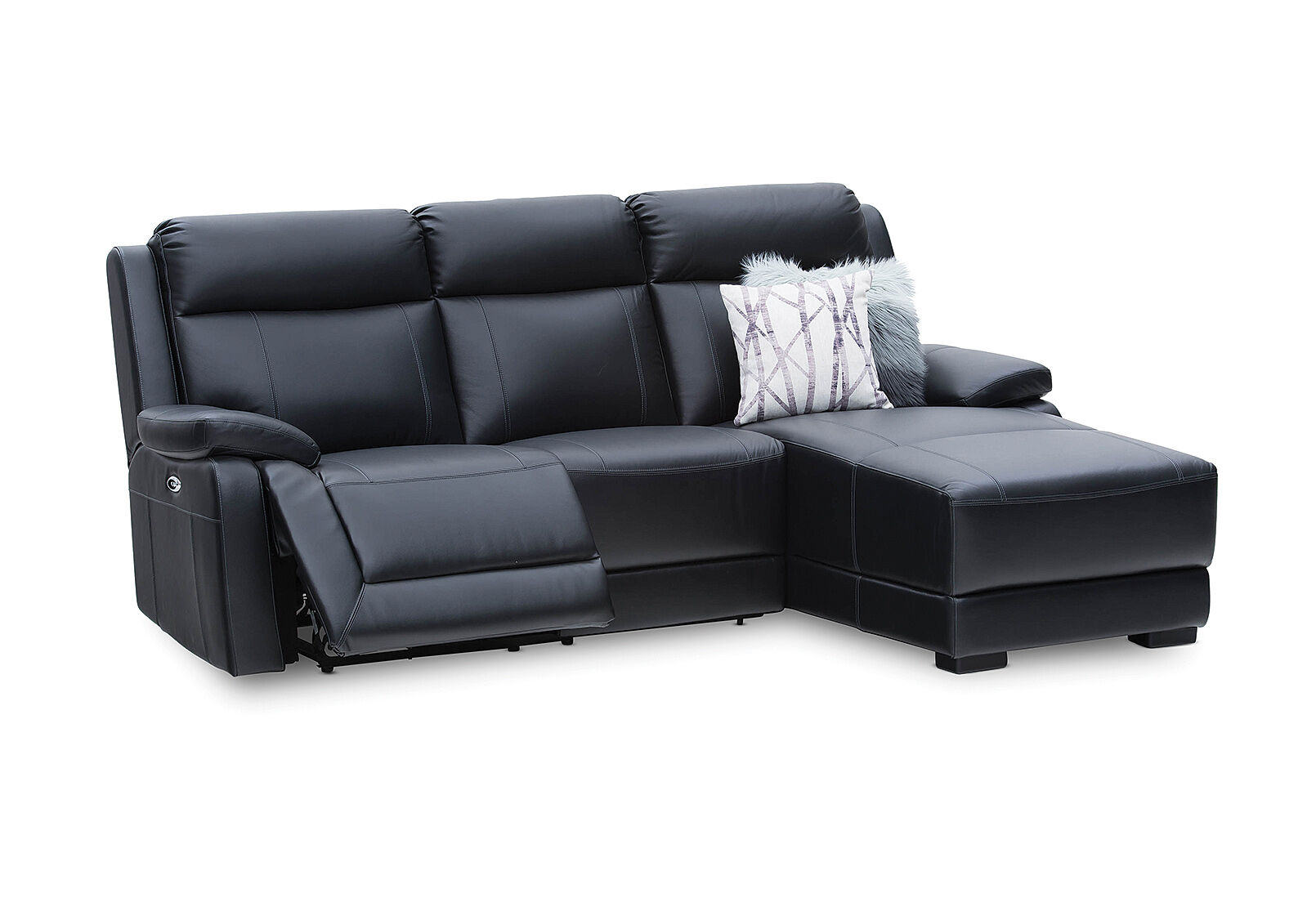 Black San Marco Leather 3 Seater Chaise, Black Leather 3 Seater Chaise Lounge