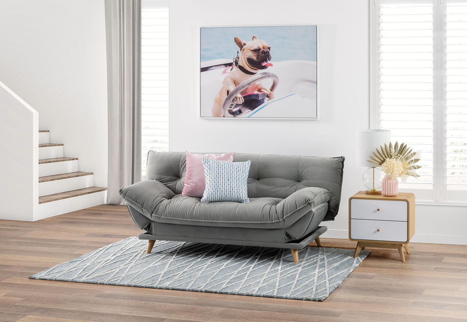 GREY PERCY Fabric Click Clack Sofa Bed Amart Furniture