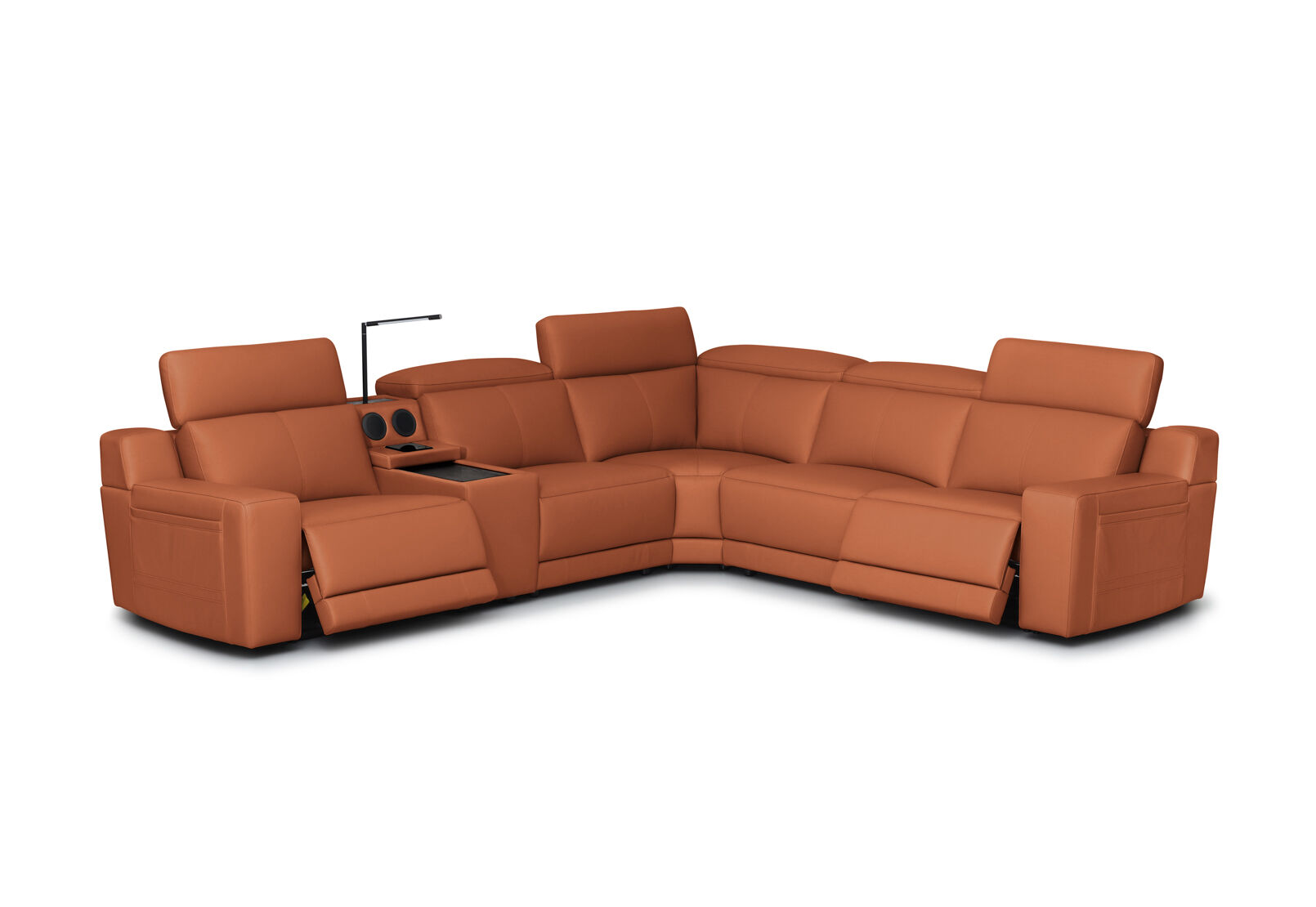 VANTRO LEATHER - Corner Lounge with 2 Inbuilt Electric Recliners and Speaker Console VANTRO LEATHER