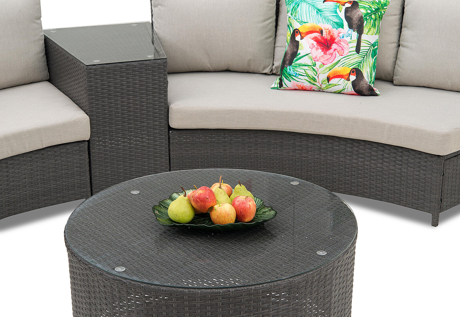 CHARCOAL/GREY SKYROS 6 Piece Round Outdoor Lounge Setting Amart Furniture
