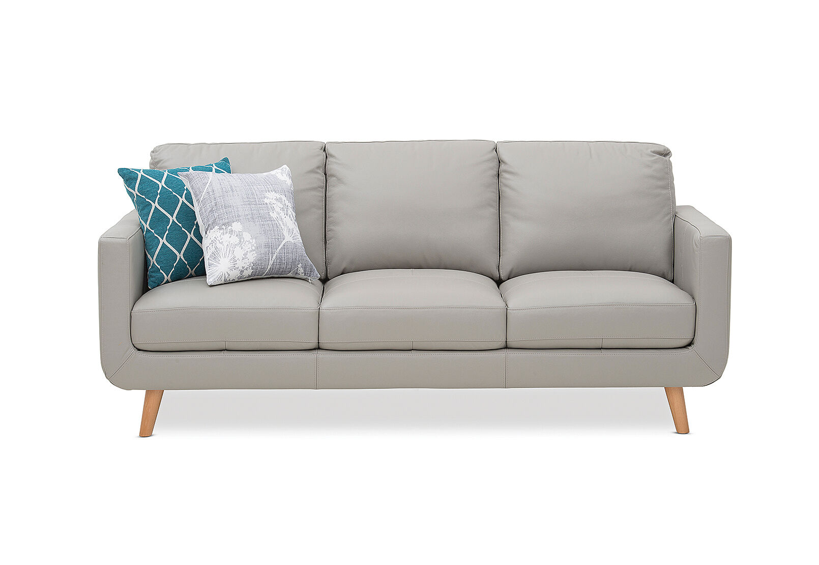 LIGHT GREY ELISHA Leather 3 Seater Sofa Amart Furniture