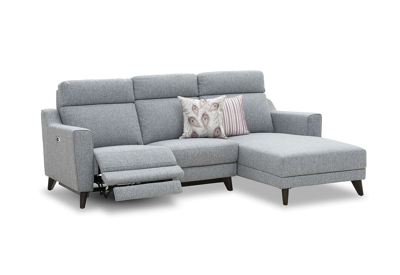 DELUCA - Fabric 3.5 Seater RHF Chaise with Inbuilt Electric Recliner DELUCA