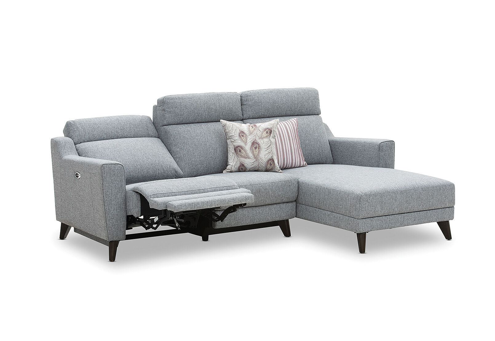DELUCA - Fabric 3.5 Seater RHF Chaise with Inbuilt Electric Recliner DELUCA