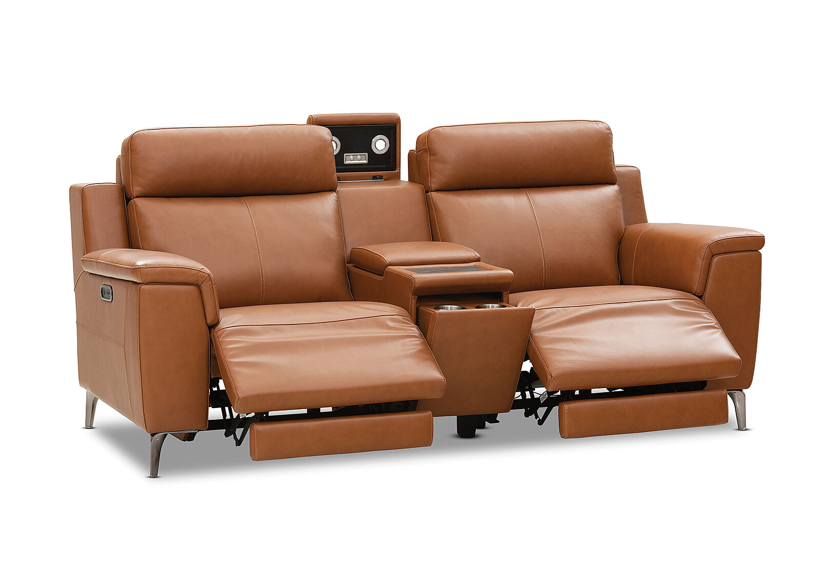 ARISTOTLE - Leather 2 Seater Sofa with Console and 2 Inbuilt Electric Recliners ARISTOTLE