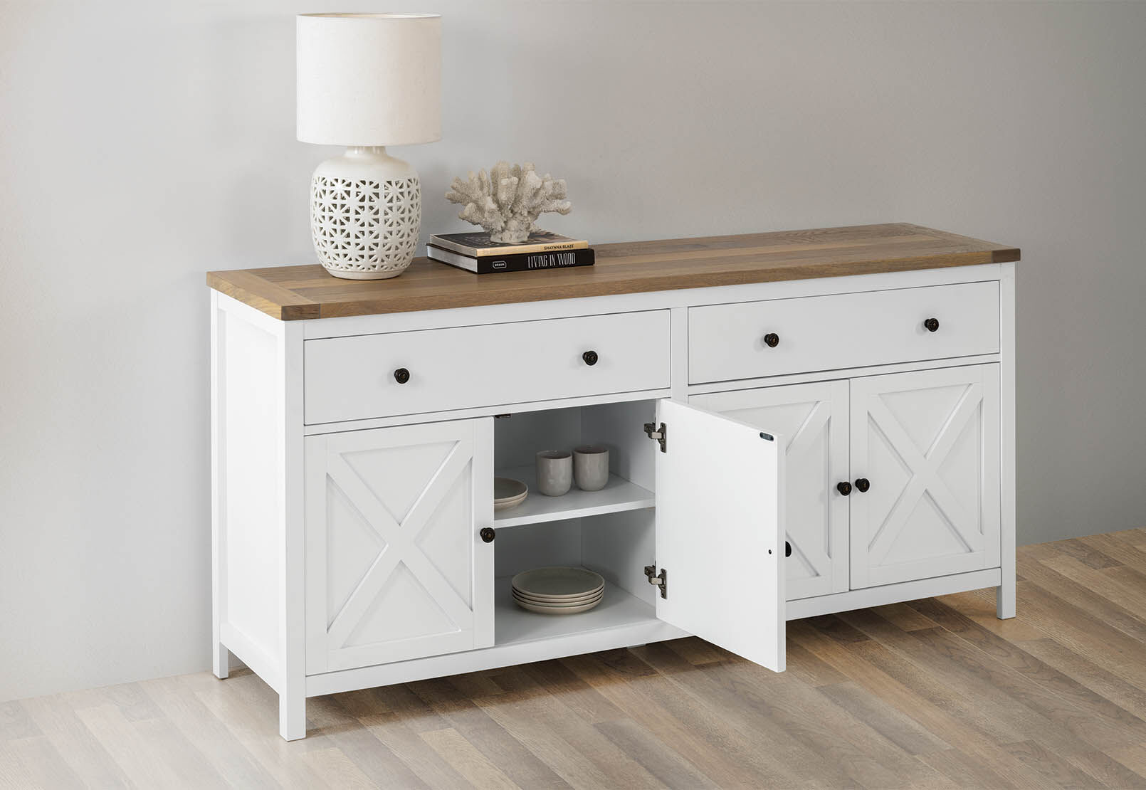 WHITE/OAK NORMANDY Buffet | Amart Furniture