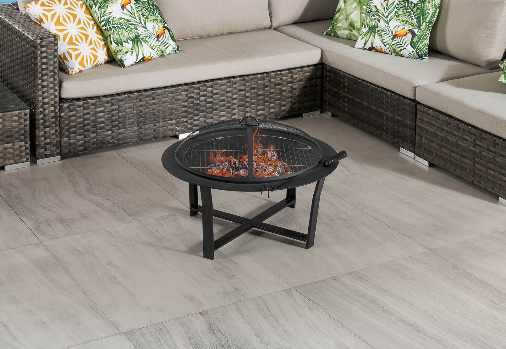 BLACK JARVIE Fire Pit with Grill Amart Furniture