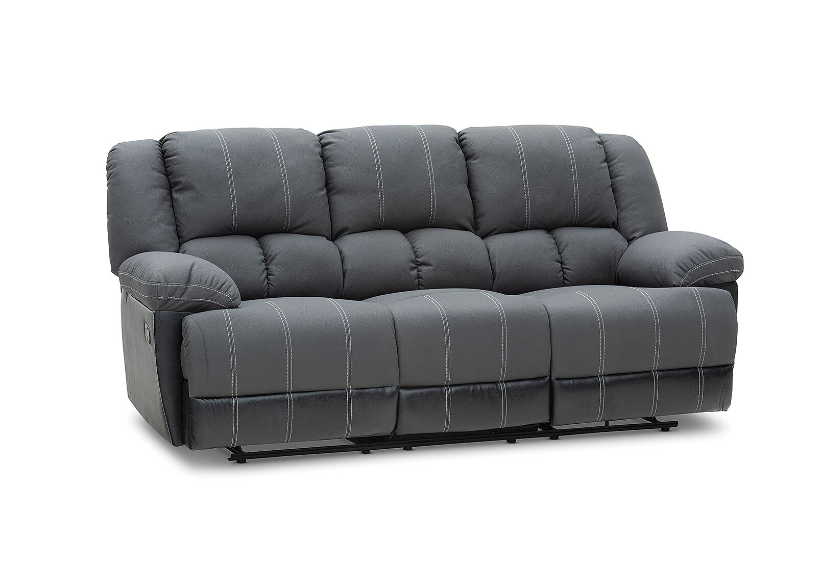 CHARCOAL MADDEN Fabric 3 Seater with 2 Inbuilt Recliners