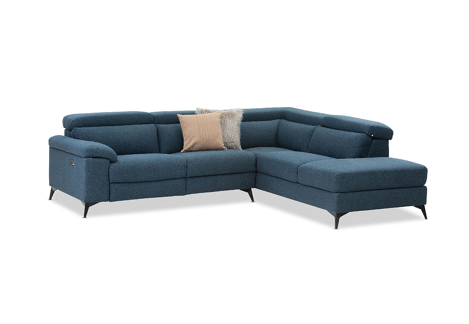 blue forteo fabric rhf corner chaise with electric recliner amart furniture