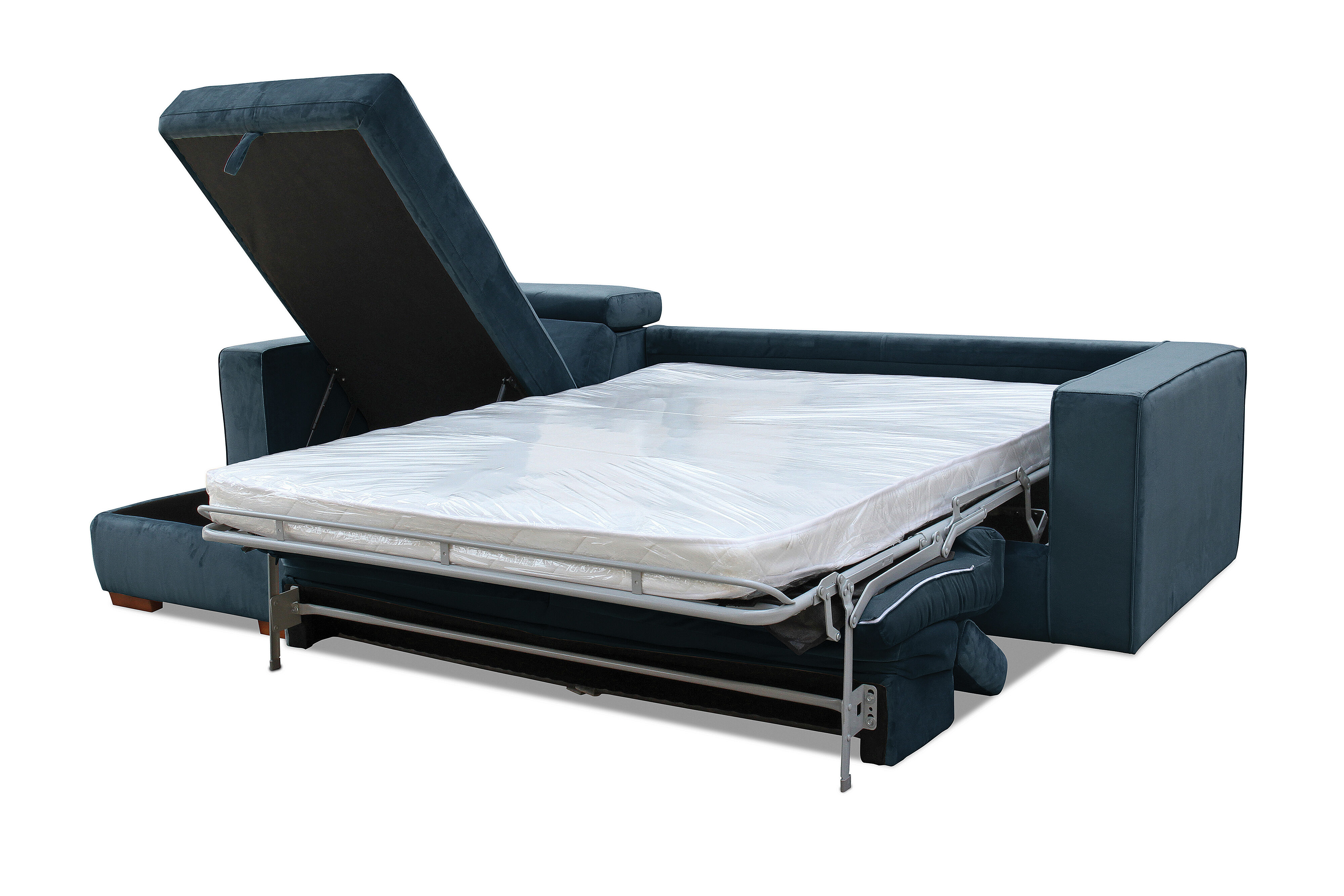 NAVY BLUE ANGUS VELVET Left Hand Facing 3 Seater Chaise with Sofa Bed