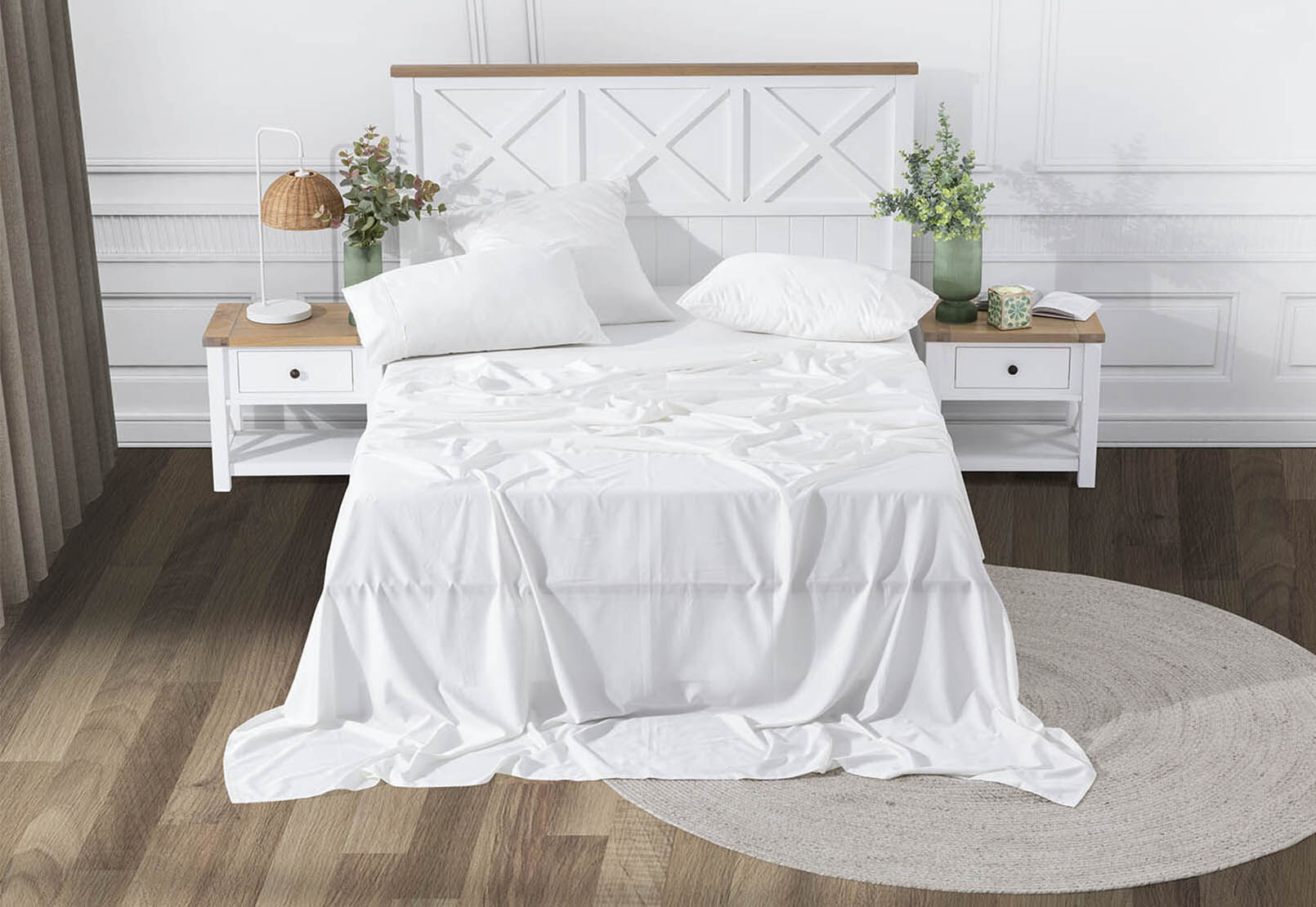 WHITE QUEEN SHEET SET Deep Wall 500TC Bamboo Cotton Sheet Set