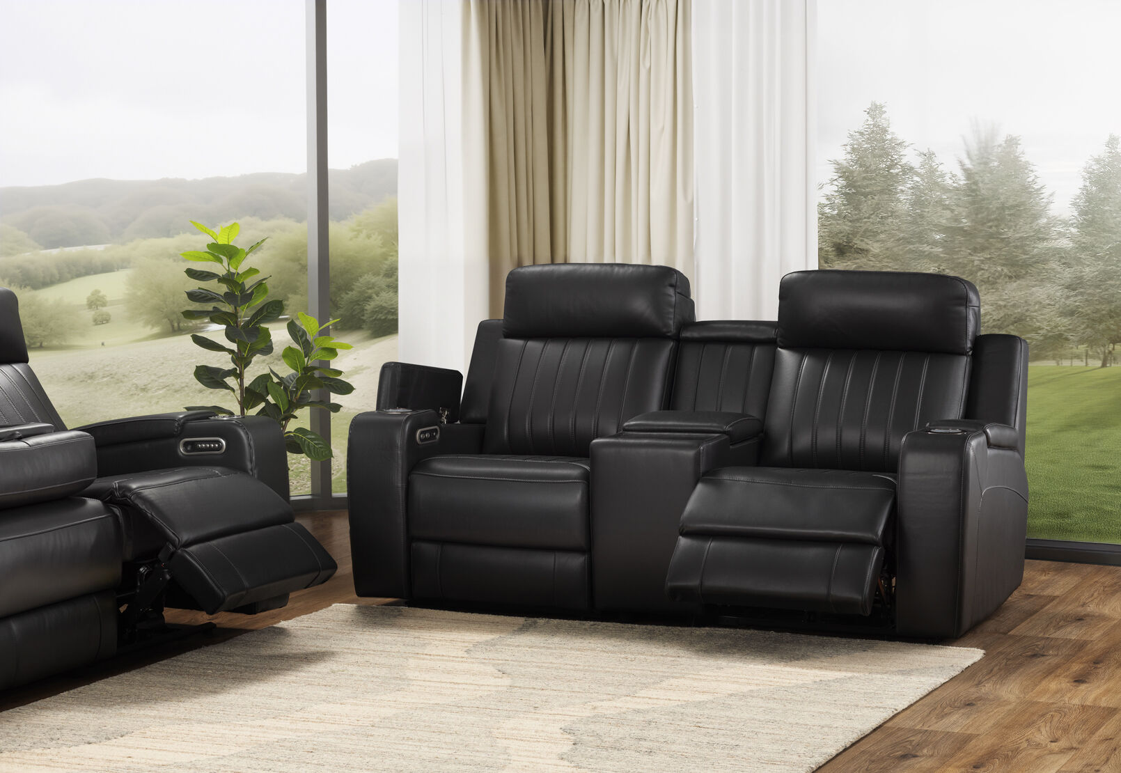 BLACK THANE LEATHER Seater with Electric Recliners