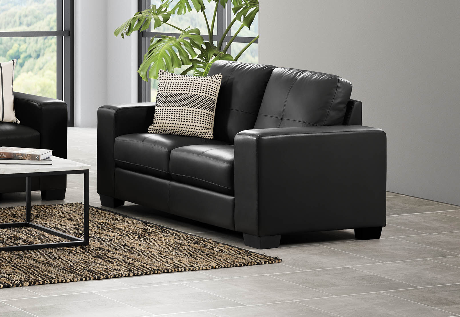 BLACK DIAMOND LeatherLook 2 Seater Sofa
