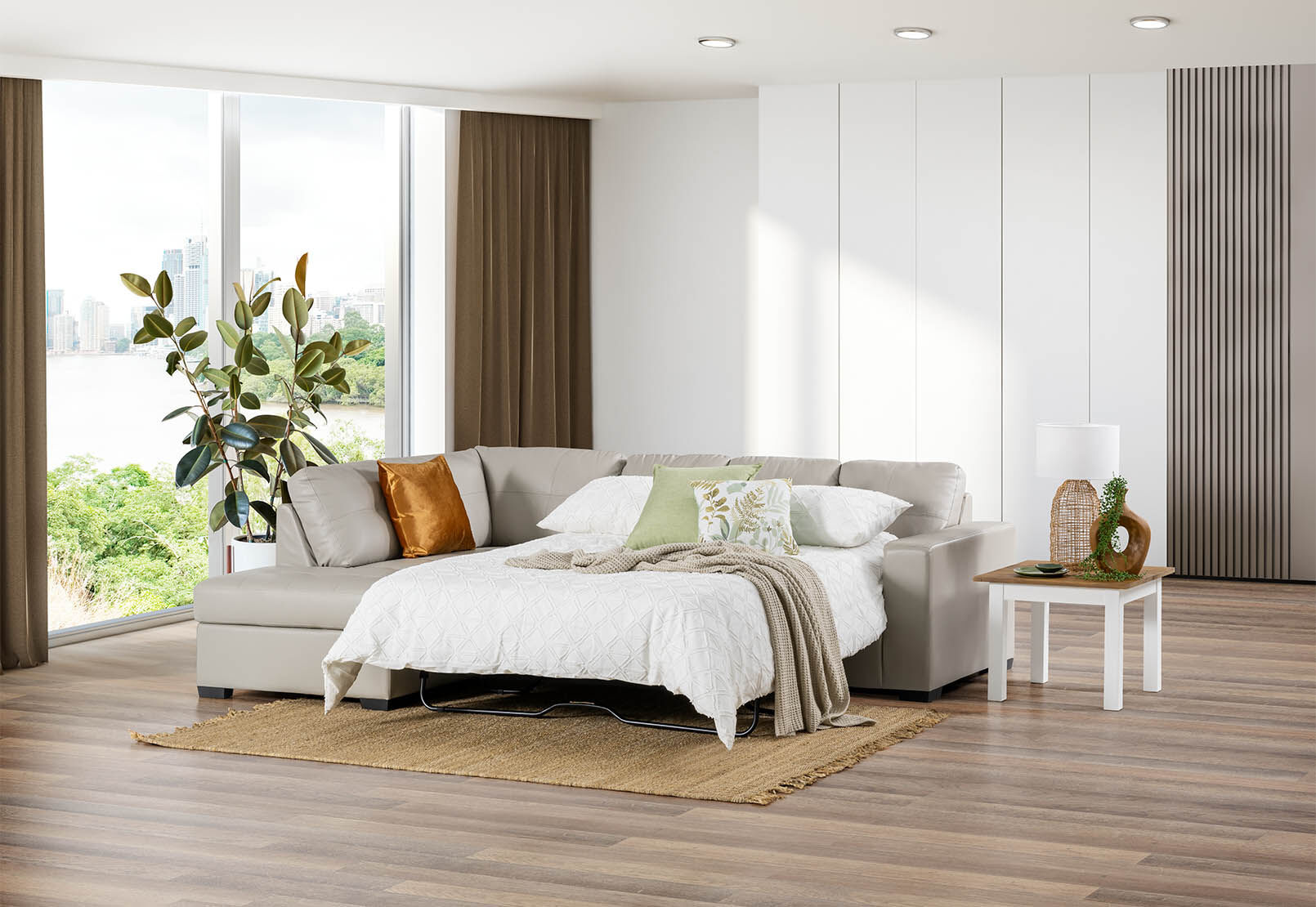DIAMOND - Leather-Look Left-Hand Facing Corner Chaise with Sofa Bed DIAMOND
