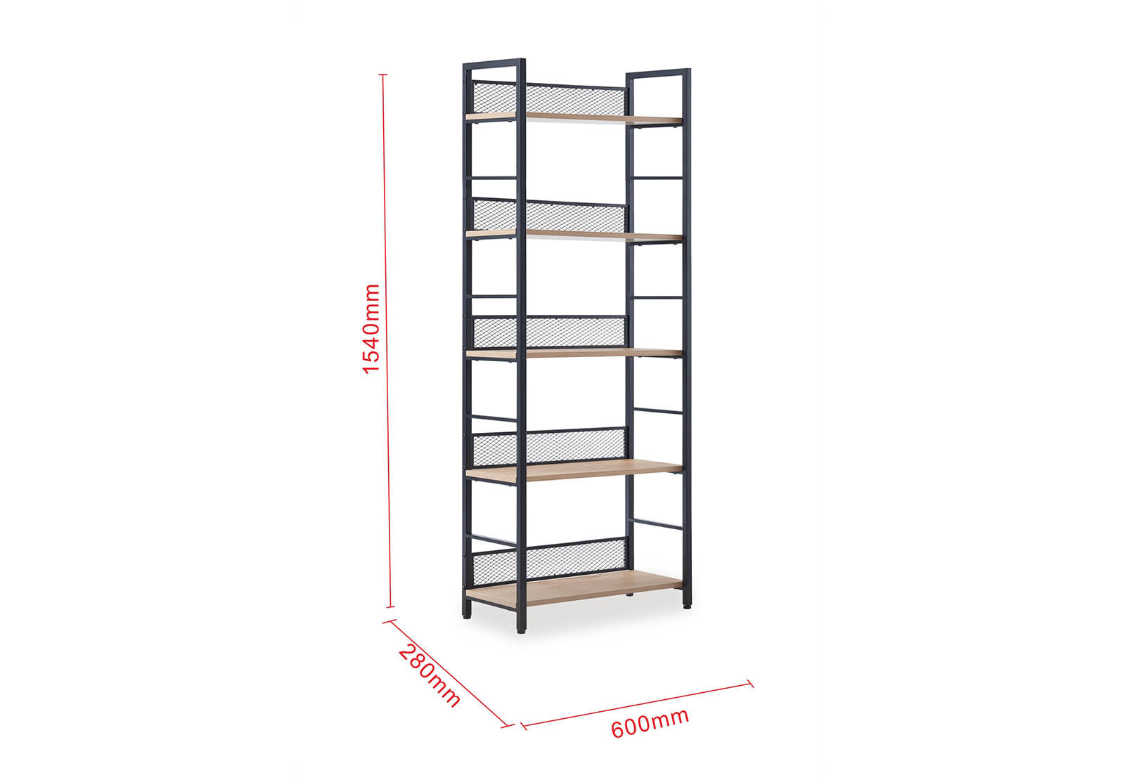 NATURAL/ BLACK ACORN 5 Tier Bookcase Amart Furniture
