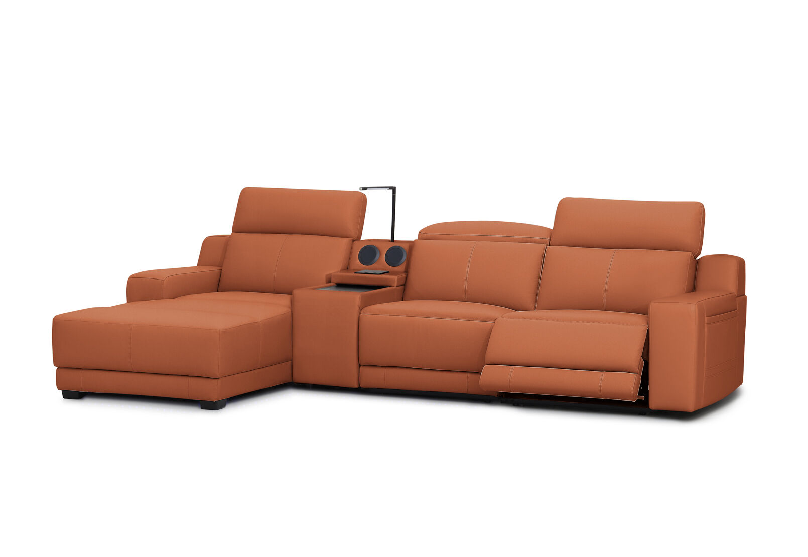 VANTRO LEATHER - 3 Seater LHF Chaise with Speaker Console and Inbuilt Electric Recliner VANTRO LEATHER