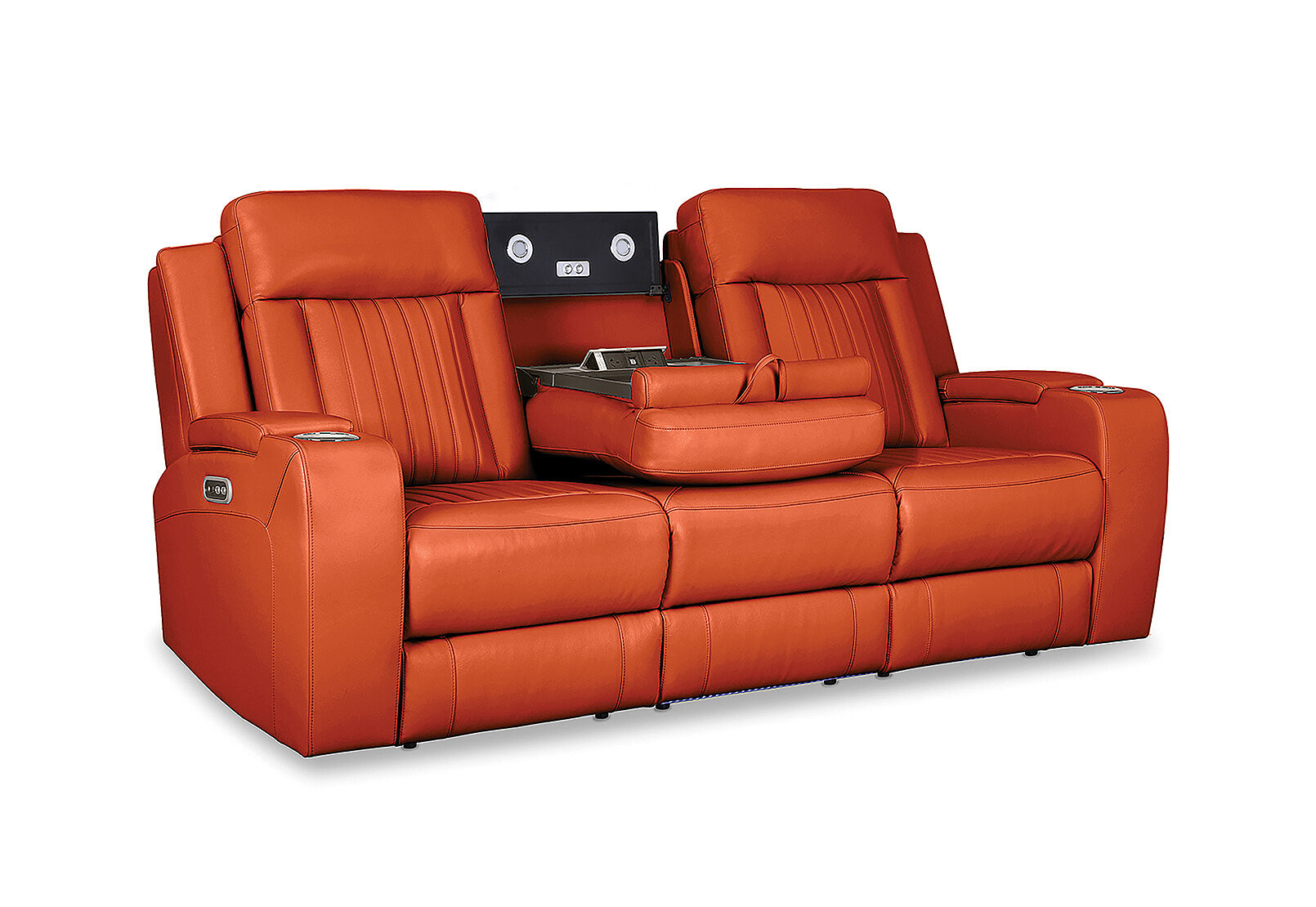 BURNT ORANGE JULIUS Leather 3 Seater with 2 Electric Recliners Amart