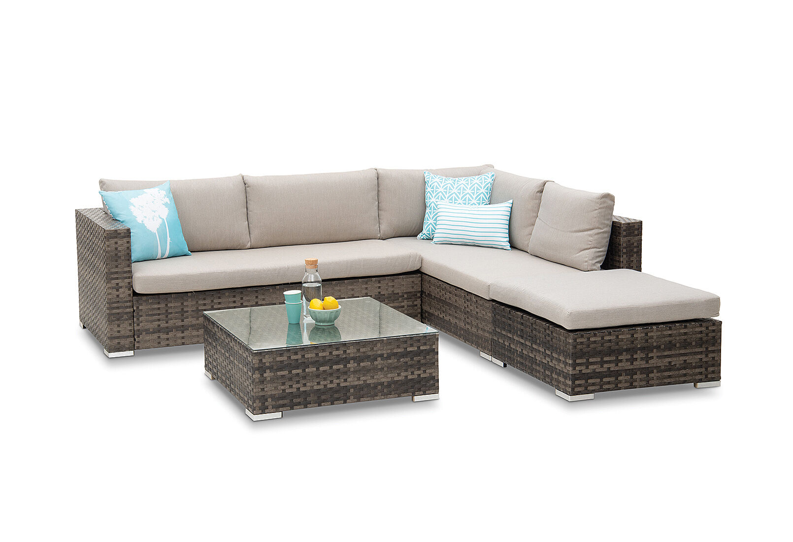 Taupe Charcoal Riva Outdoor Bench Lounge With Coffee Table Amart Furniture