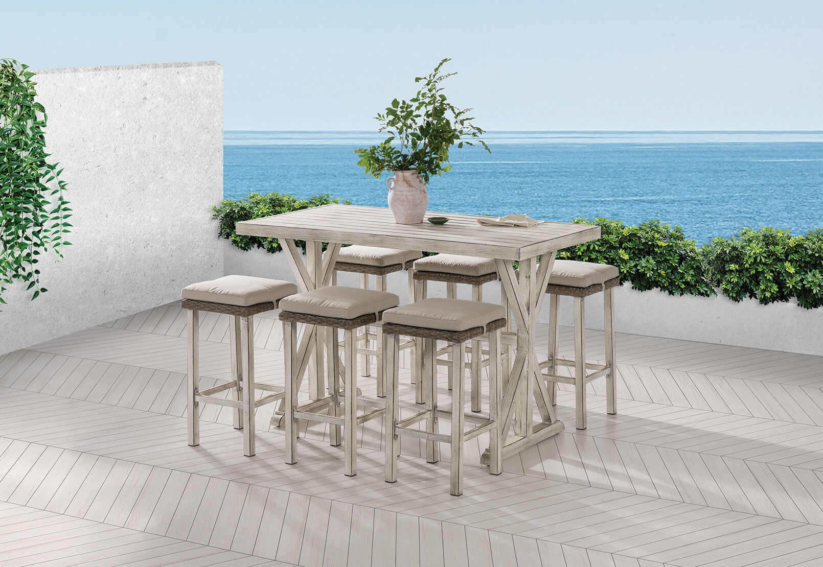 MIAMI - 7 Piece Outdoor Bar Setting. MIAMI
