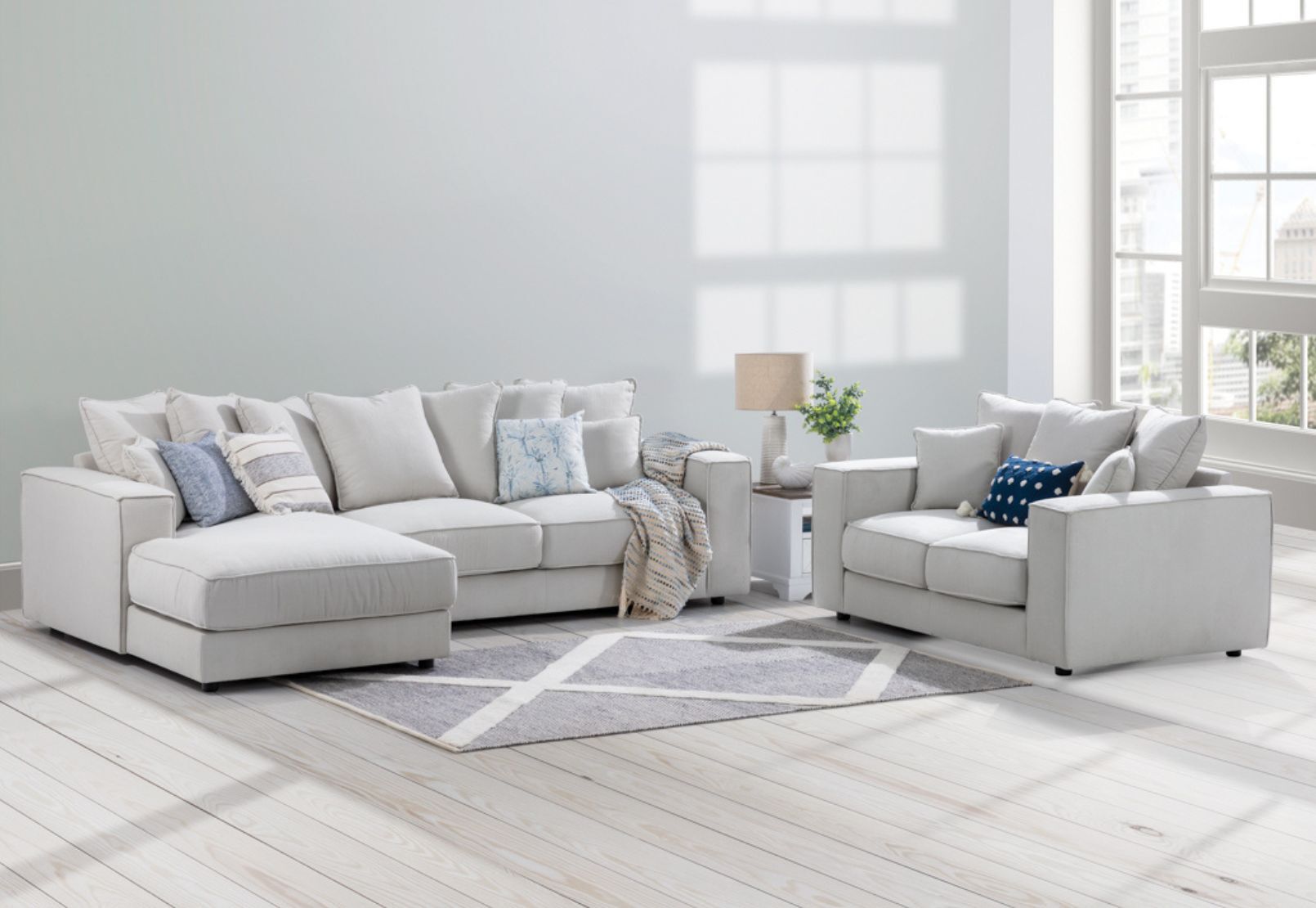 BEIGE AIMEE Fabric 3 Seat LHF Chaise