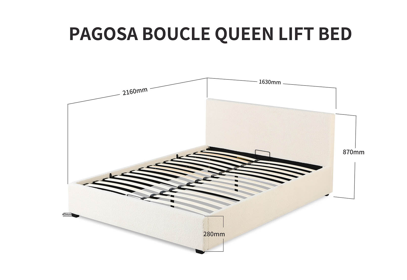 PAGOSA - Boucle Queen Lift Bed PAGOSA