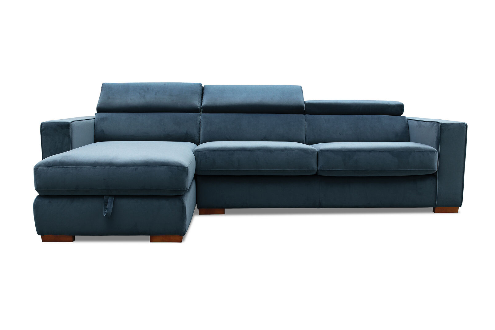 NAVY BLUE ANGUS VELVET LeftHand Facing 3 Seater Chaise with Sofa Bed