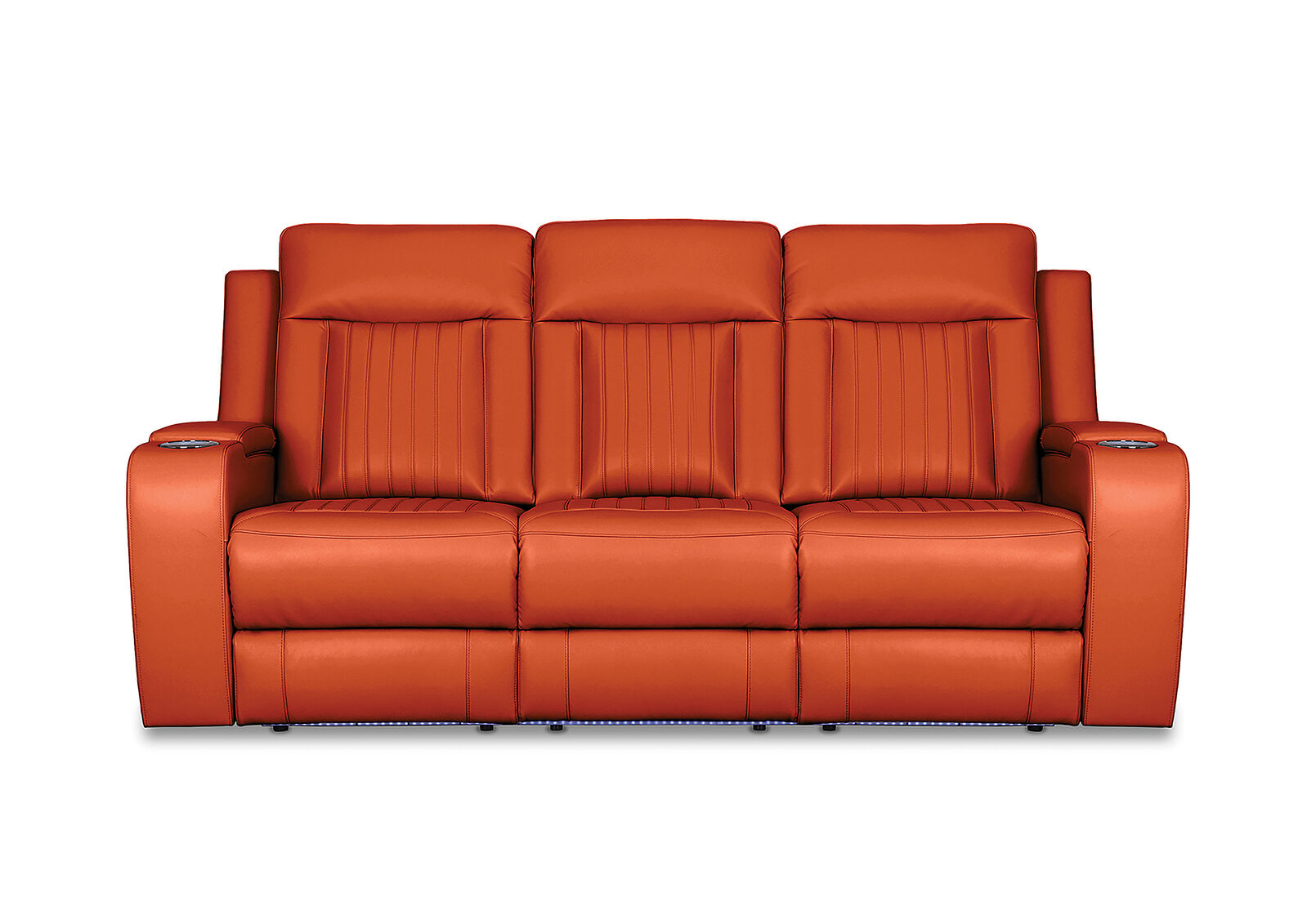 BURNT ORANGE JULIUS Leather 3 Seater with 2 Electric Recliners Amart
