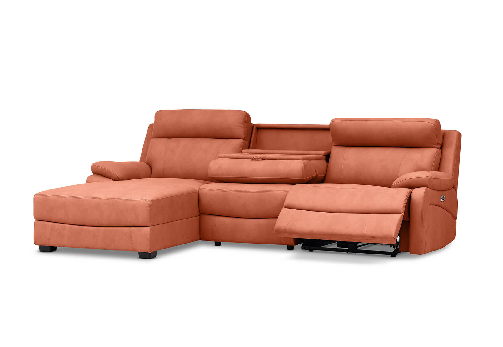 LYNCOLN - Fabric 3.5 Seat Left Hand Facing Chaise with Drop Down Table LYNCOLN