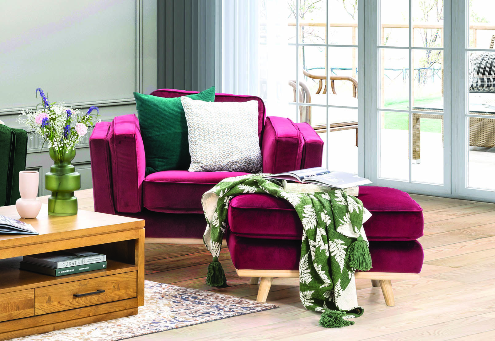 DEEP RED LORAS VELVET Fabric Accent Chair