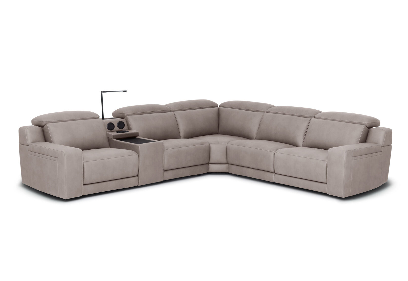 VANTRO FABRIC - Corner Lounge with 2 Inbuilt Electric Recliners and Speaker Console VANTRO FABRIC