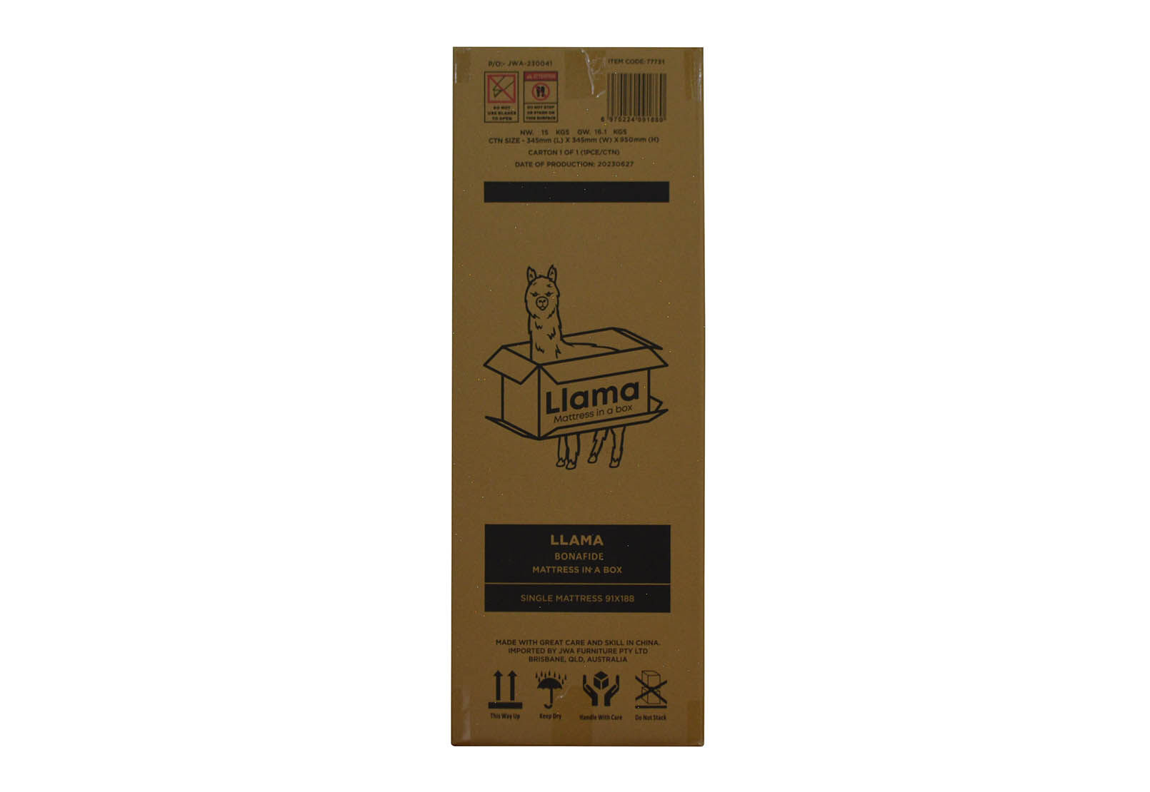Llama mattress in a clearance box