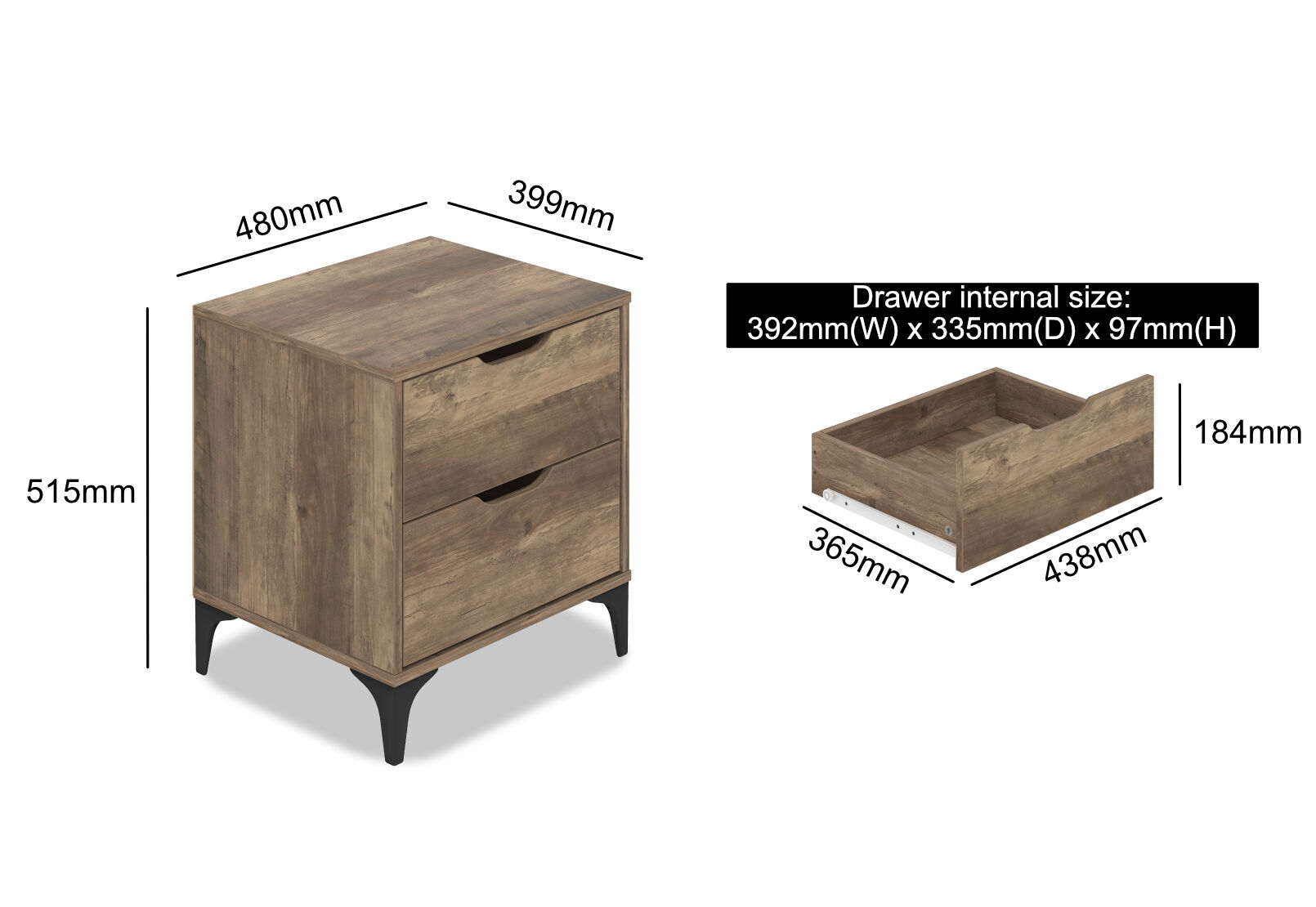 WARE - 2 Drawer Bedside WARE