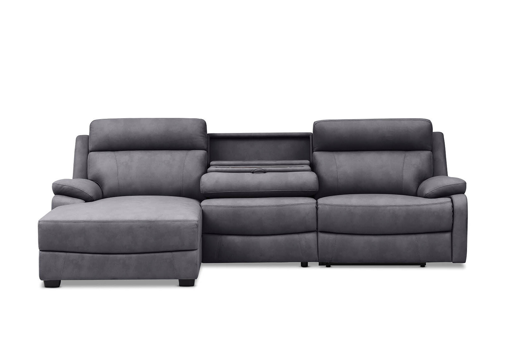 LYNCOLN - Fabric 3.5 Seat Left Hand Facing Chaise with Drop Down Table LYNCOLN