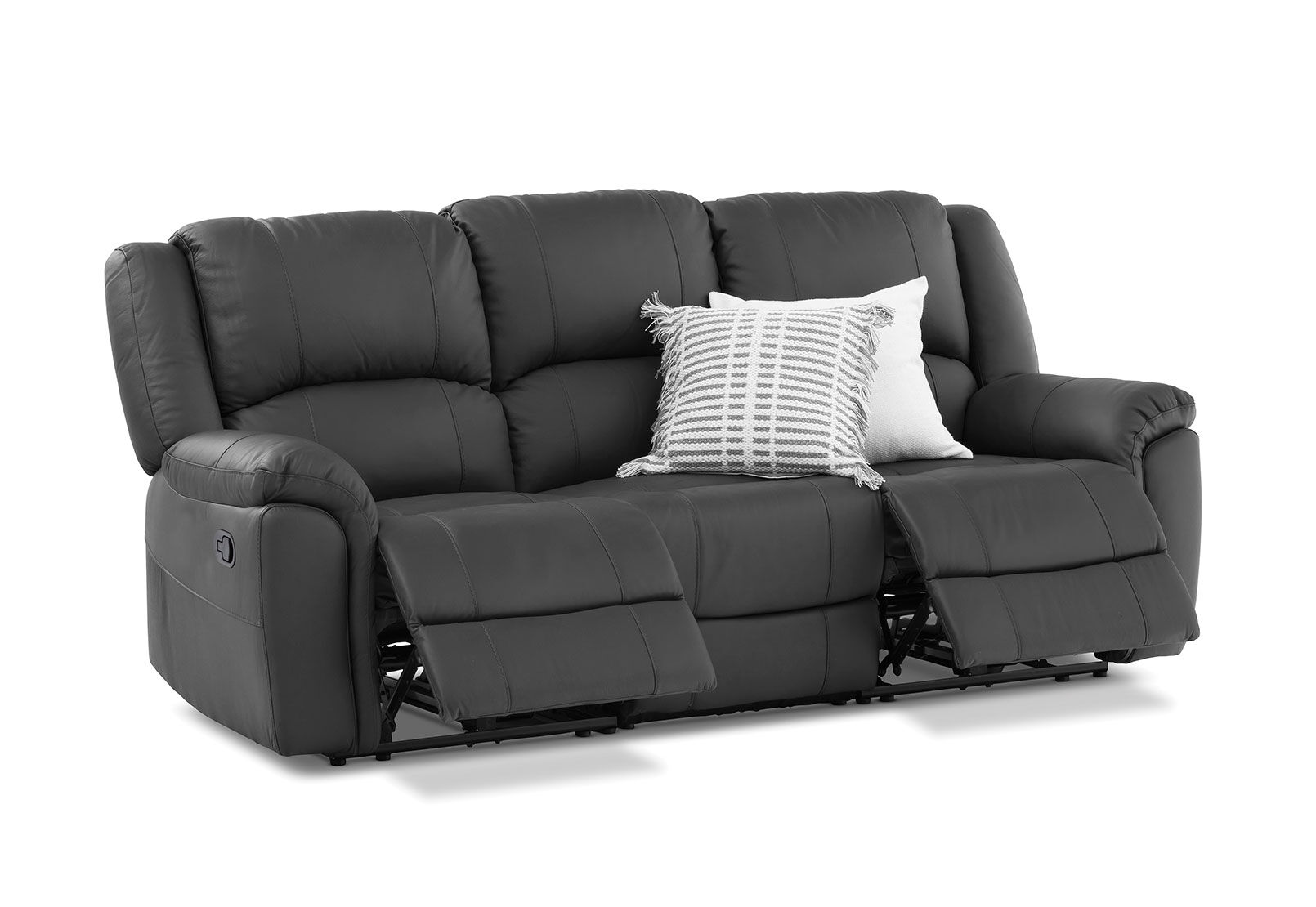 GEOFFREY - Leather 3 Seat Sofa with 2 Inbuilt Manual Recliners GEOFFREY