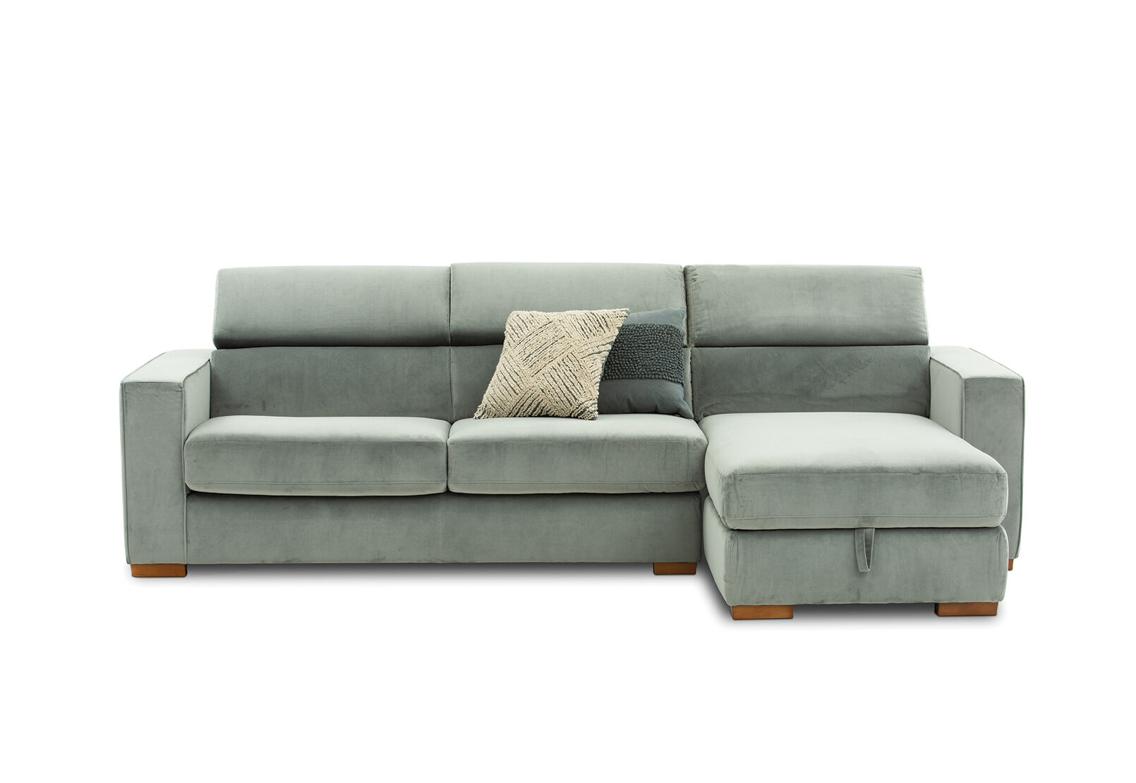 LIGHT GREY ANGUS VELVET Right Hand Facing 3 Seater Chaise with