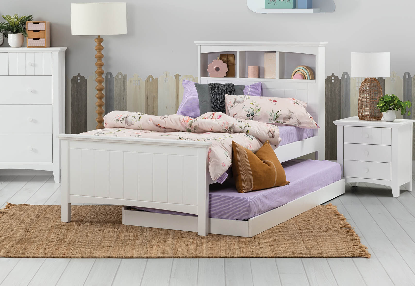 WHITE COPELAND Single Trundle Bed Amart Furniture