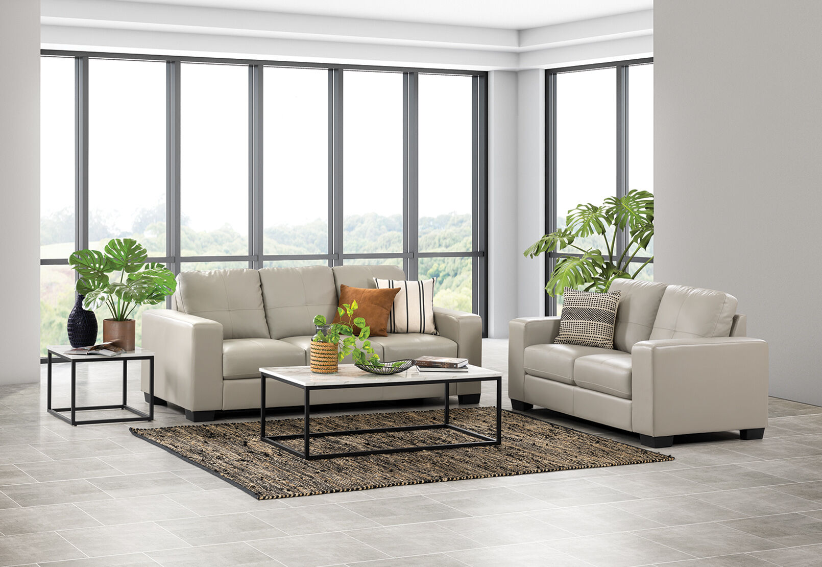 Light Grey Diamond Leather Look Sofa Pair Amart Furniture